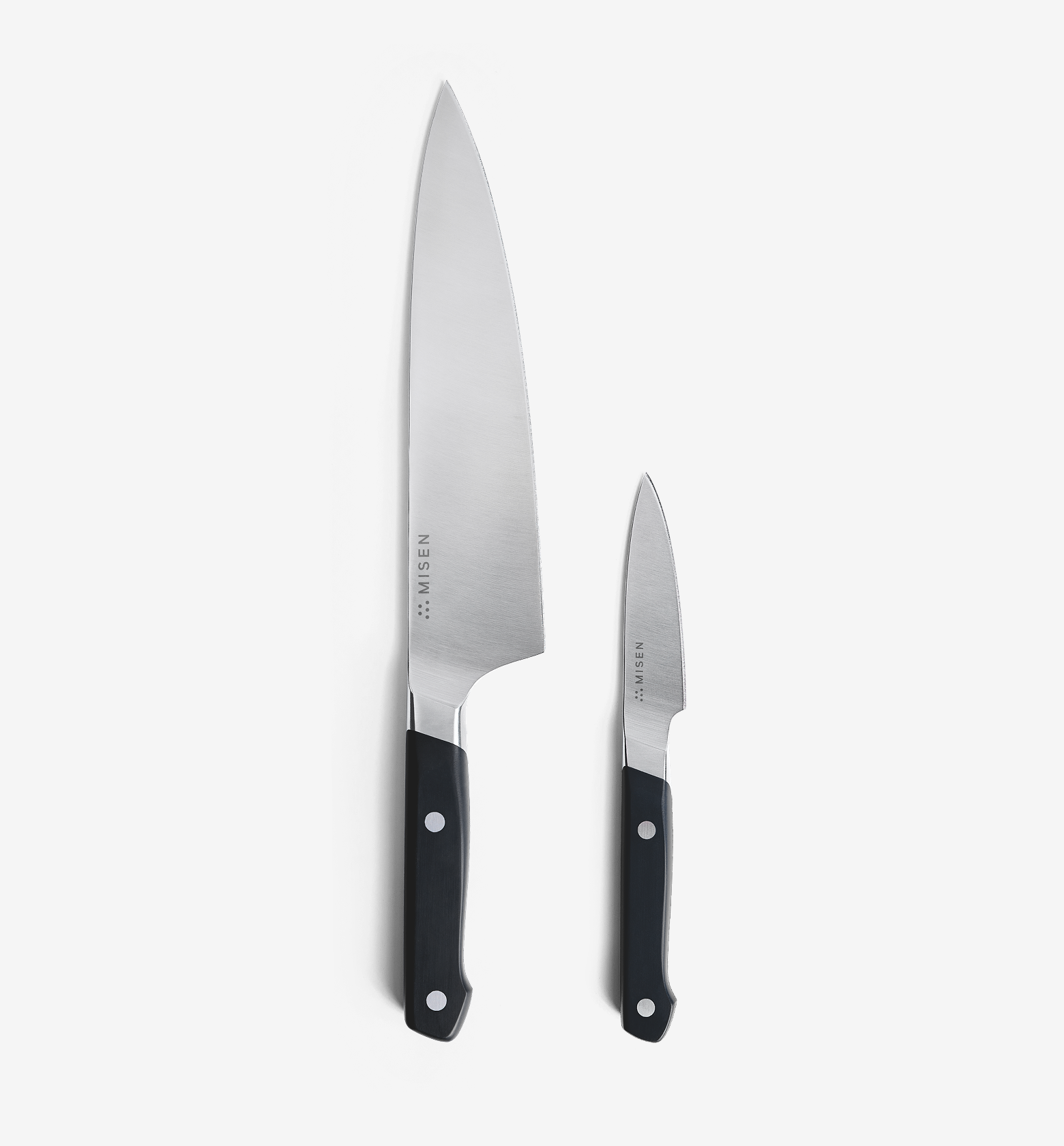 Misen chef's knife and paring knife set with black handles