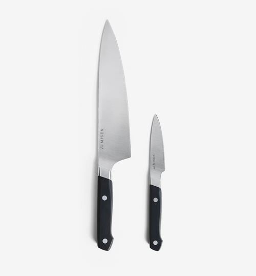 Misen chef's knife and paring knife set with black handles