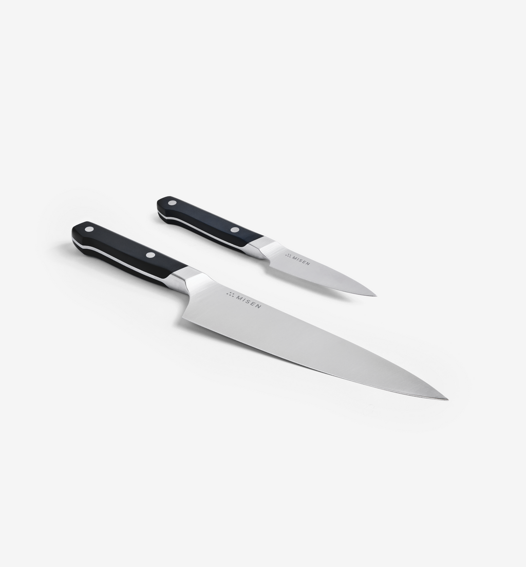 Misen chef's knife and paring knife set with black handles