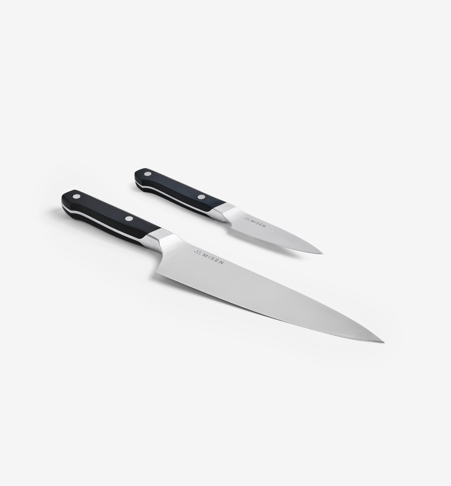 Misen chef's knife and paring knife set with black handles